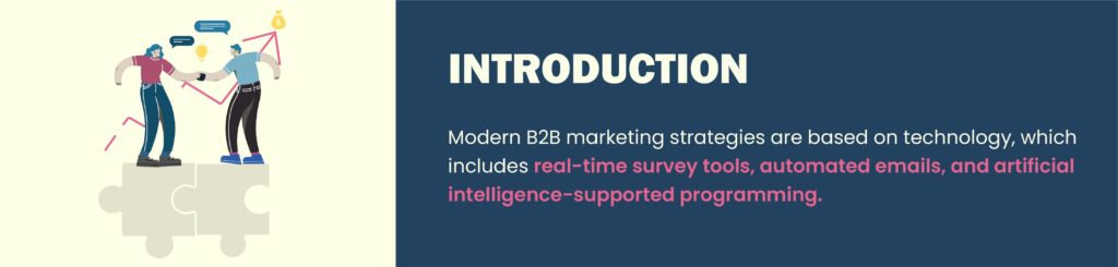 Modern B2B marketing strategies are based on technology, which includes real-time survey tools, automated emails, and artificial intelligence-supported programming.